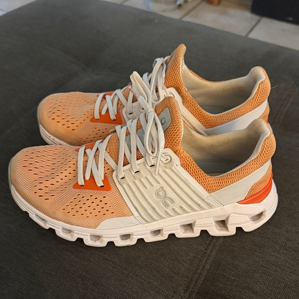 On Running Women's Running Shoe in Orange and White